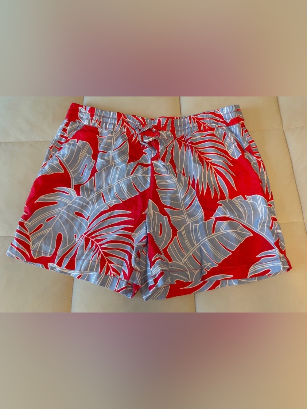 Tommy Bahama XL Peninsula Palms HR Linen Easy Pull On Shorts Blue Red